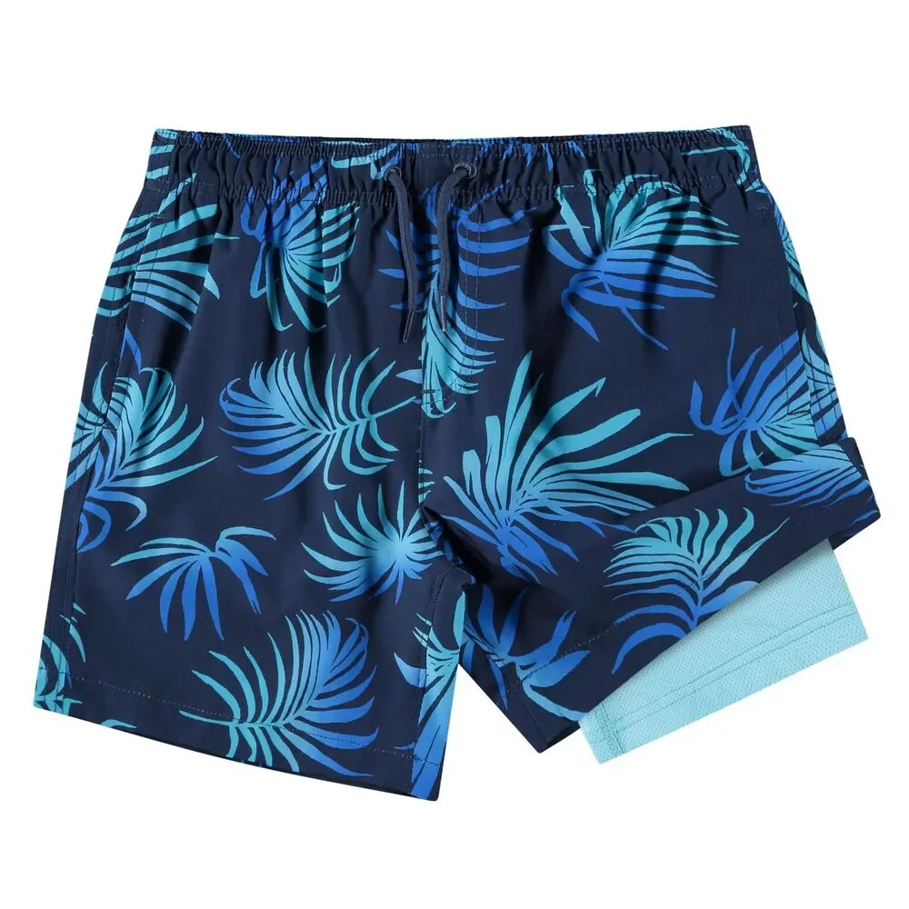 Kanu Surf Boys Adventure Swim Trunks Navy Blue Tropical Palm Size 9-10 NWT